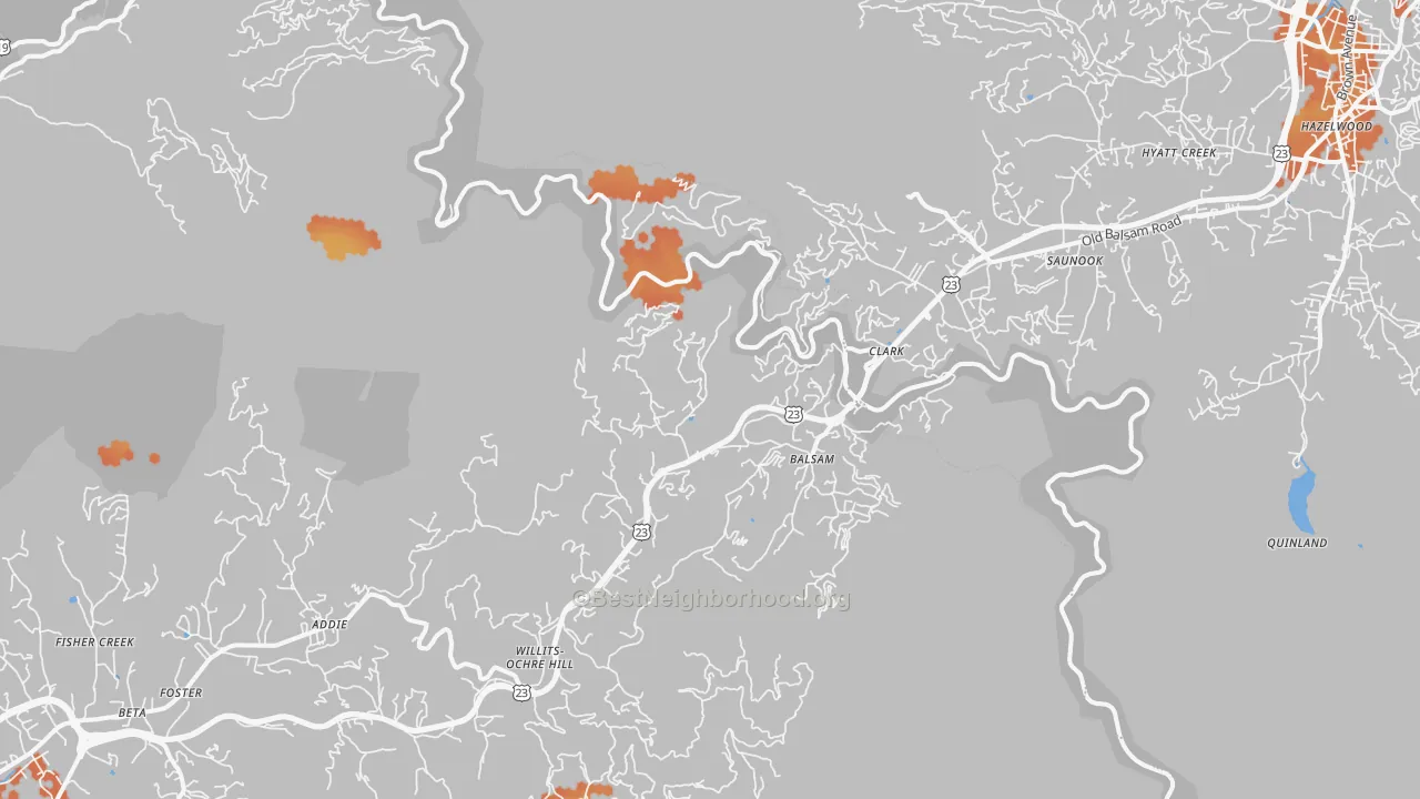 Bike Grade map of Balsam, NC