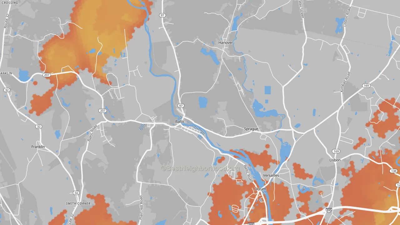 Bike Grade map of Baltic, CT