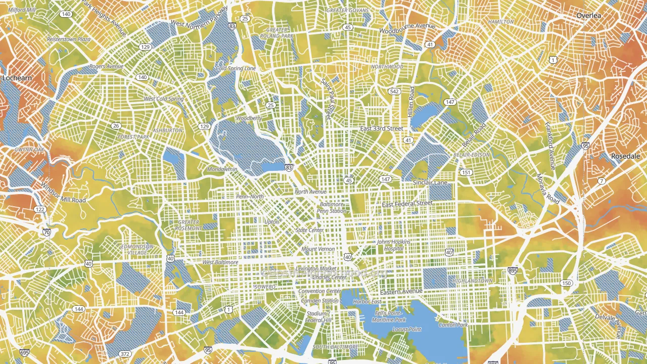 Bike Grade map of Baltimore City, MD