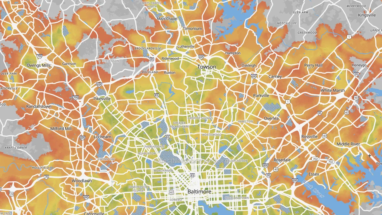 Bike Grade map of Baltimore County, MD