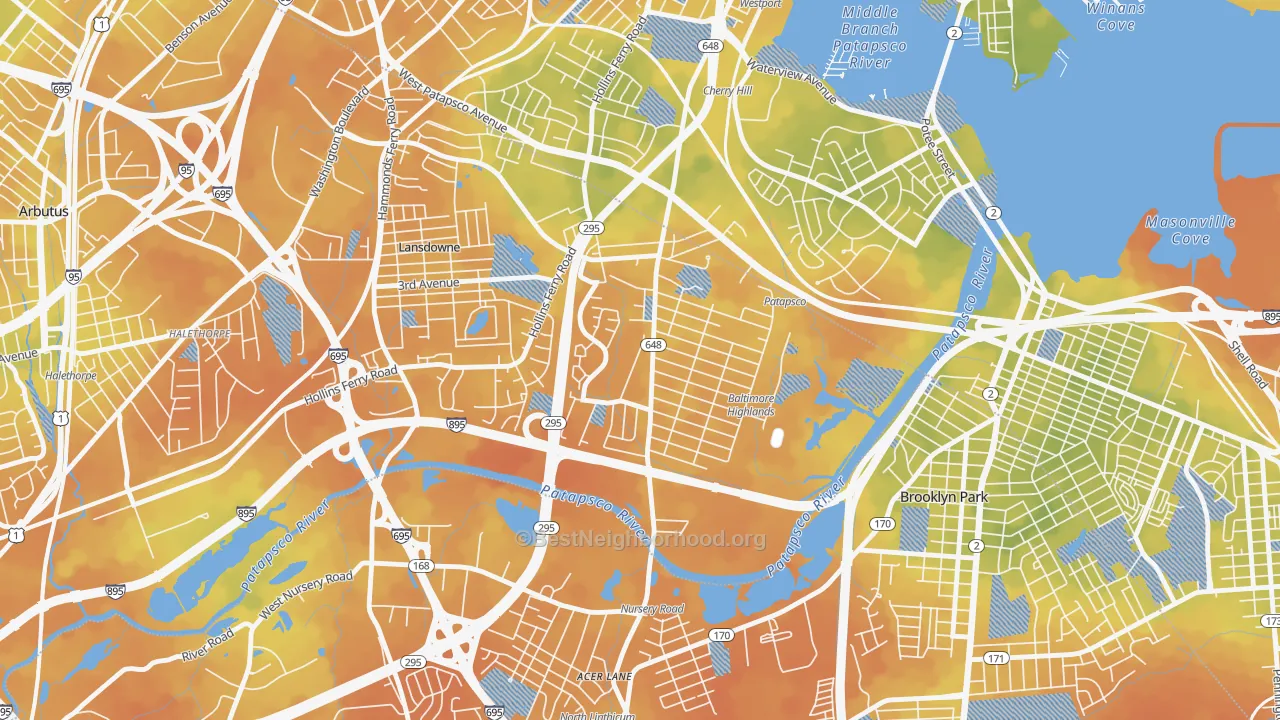 Bike Grade map of Baltimore Highlands, MD