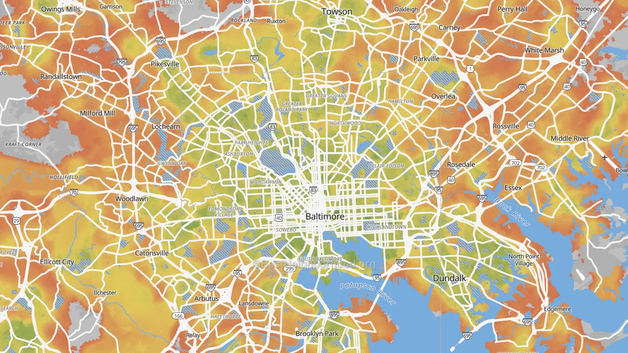 Bike Grade map of Baltimore, MD