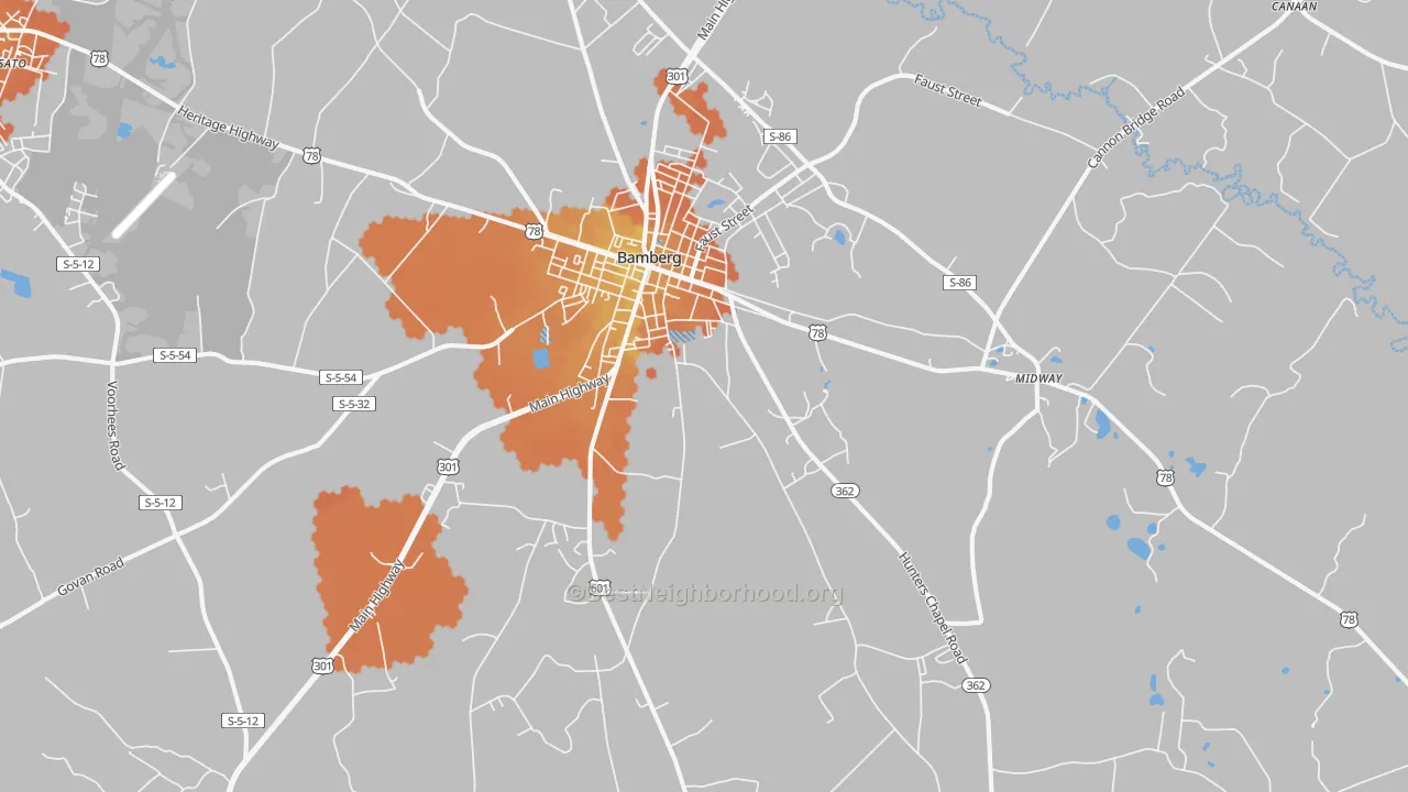 Bike Grade map of Bamberg, SC