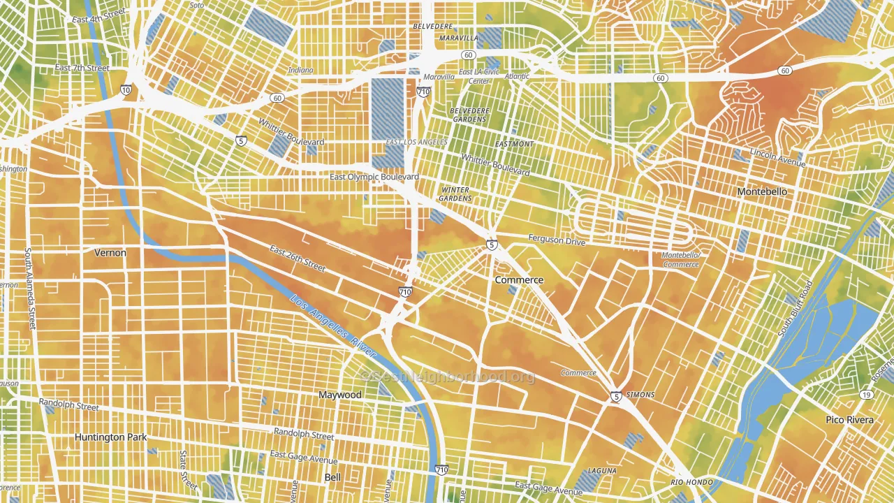 Bike Grade map of Bandini, Commerce, CA