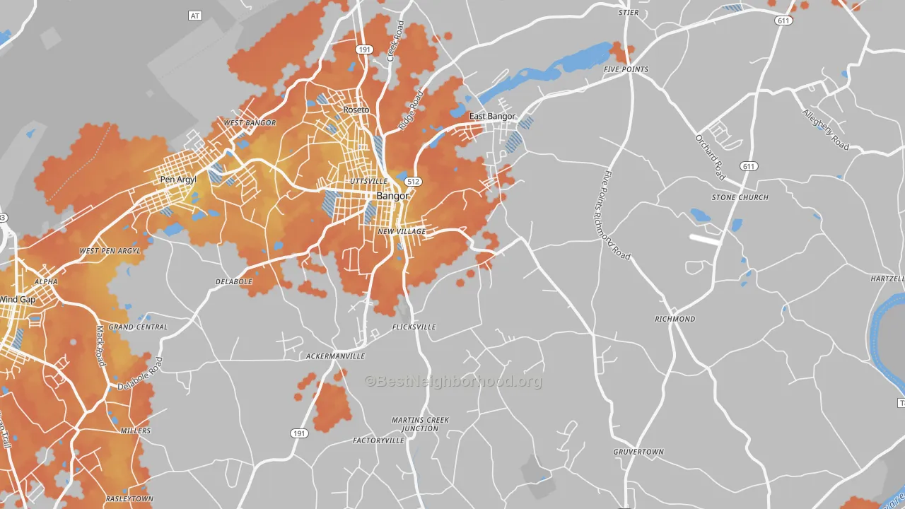 Bike Grade map of Bangor, PA
