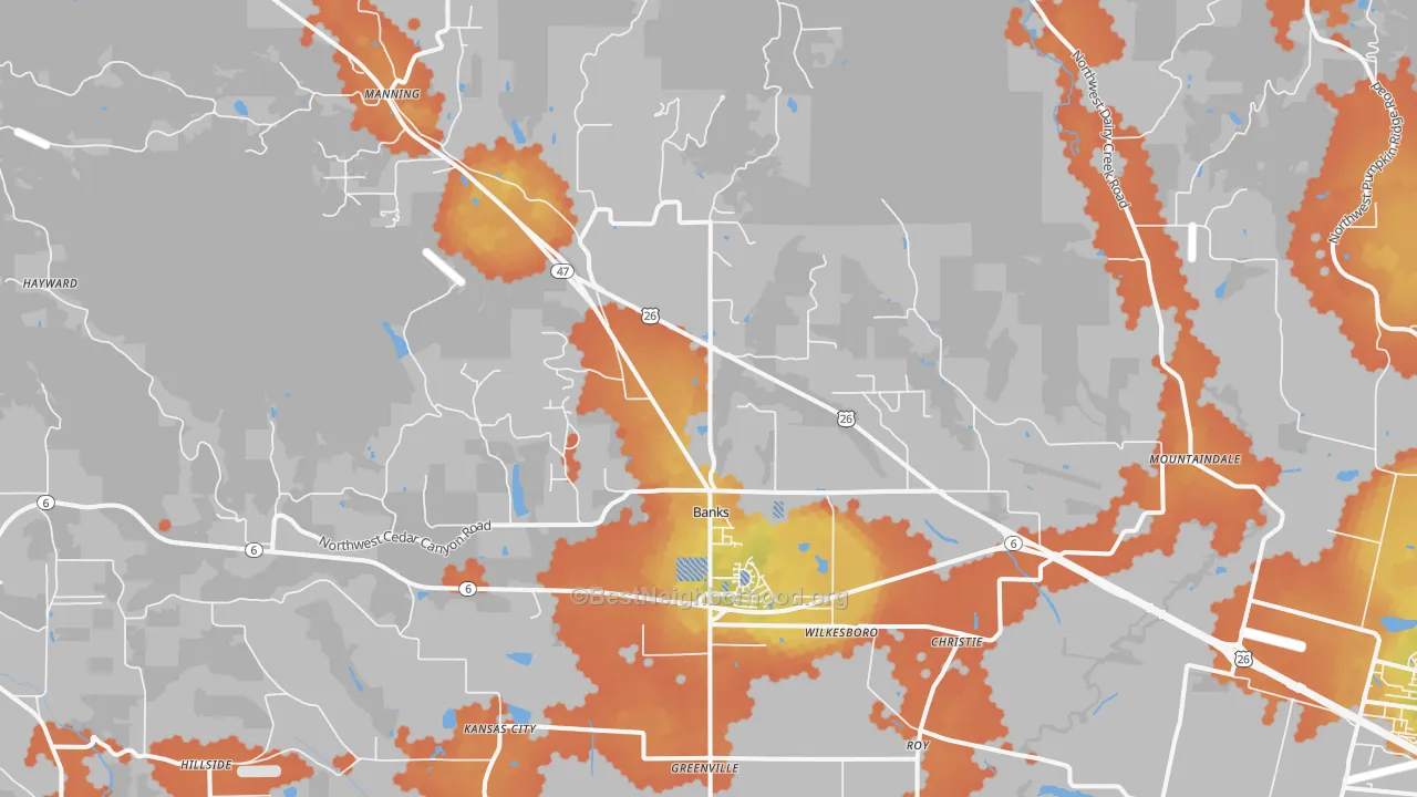 Bike Grade map of Banks, OR