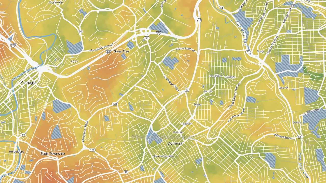 Bike Grade map of Banksville, Pittsburgh, PA