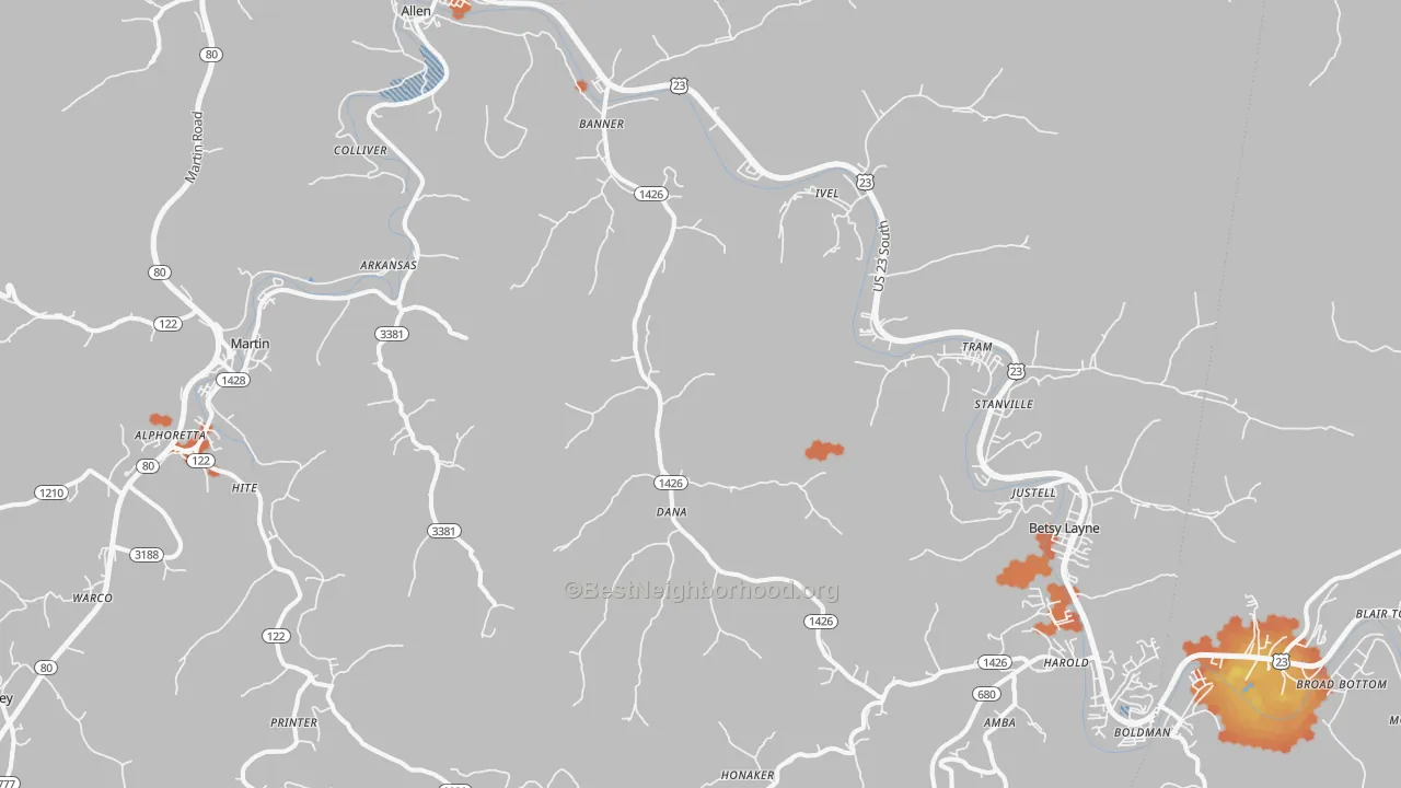 Bike Grade map of Banner, KY