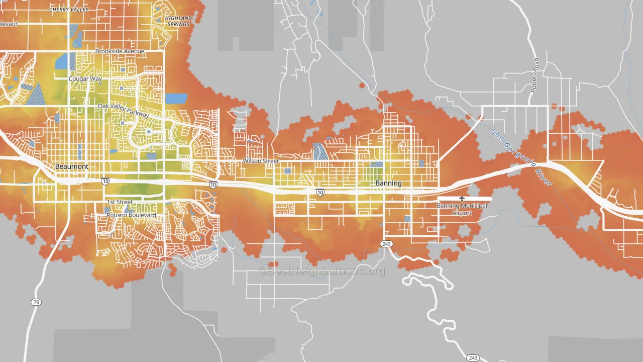 Bike Grade map of Banning, CA