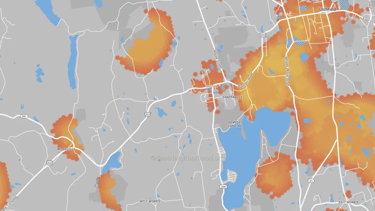 Bike Grade map of Bantam, CT