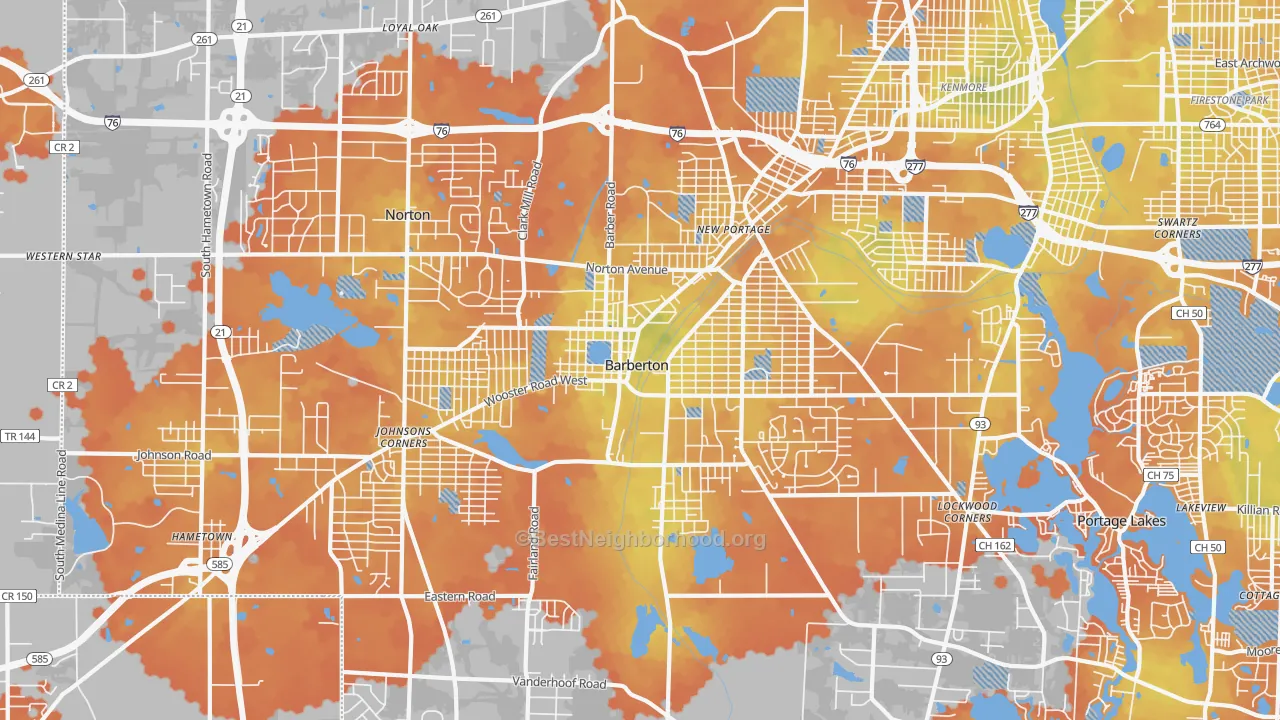 Bike Grade map of Barberton, OH