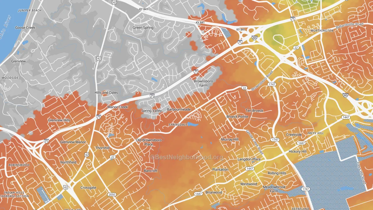 Bike Grade map of Barbourmeade, KY