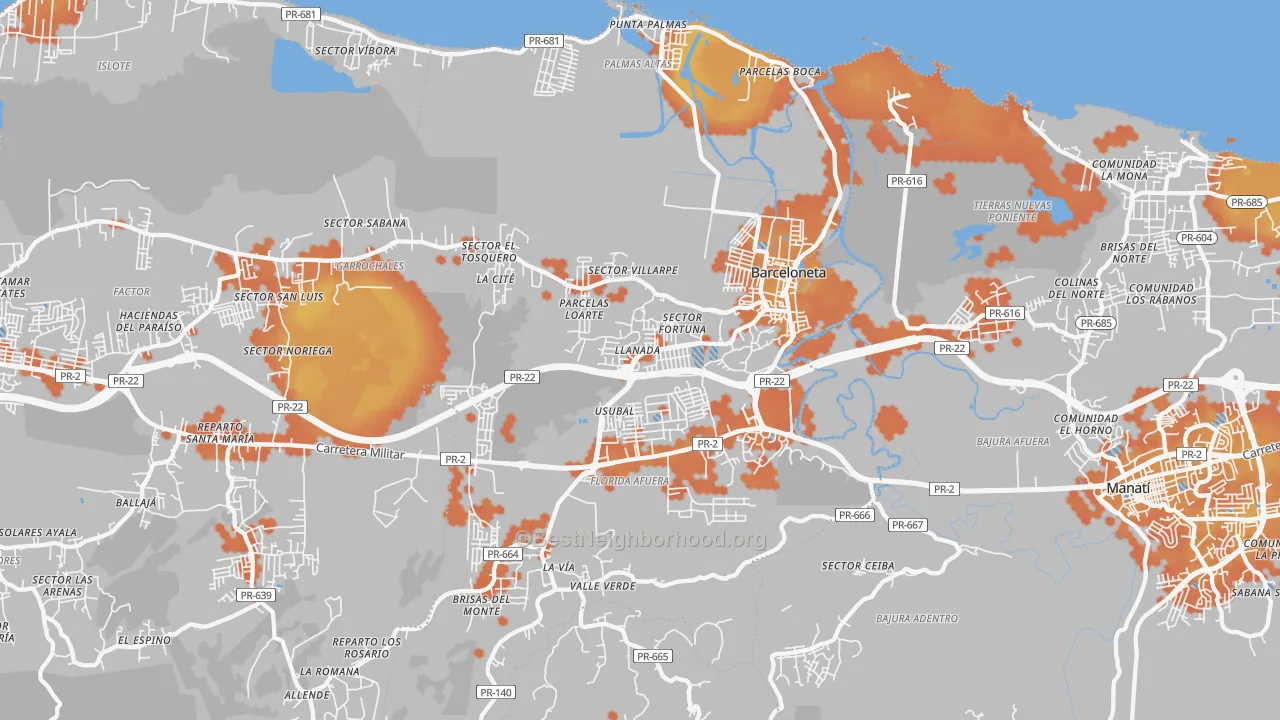 Bike Grade map of Barceloneta Municipio, PR
