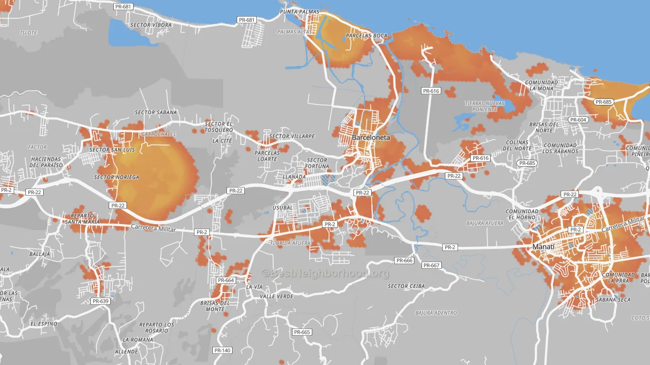 Bike Grade map of Barceloneta, PR