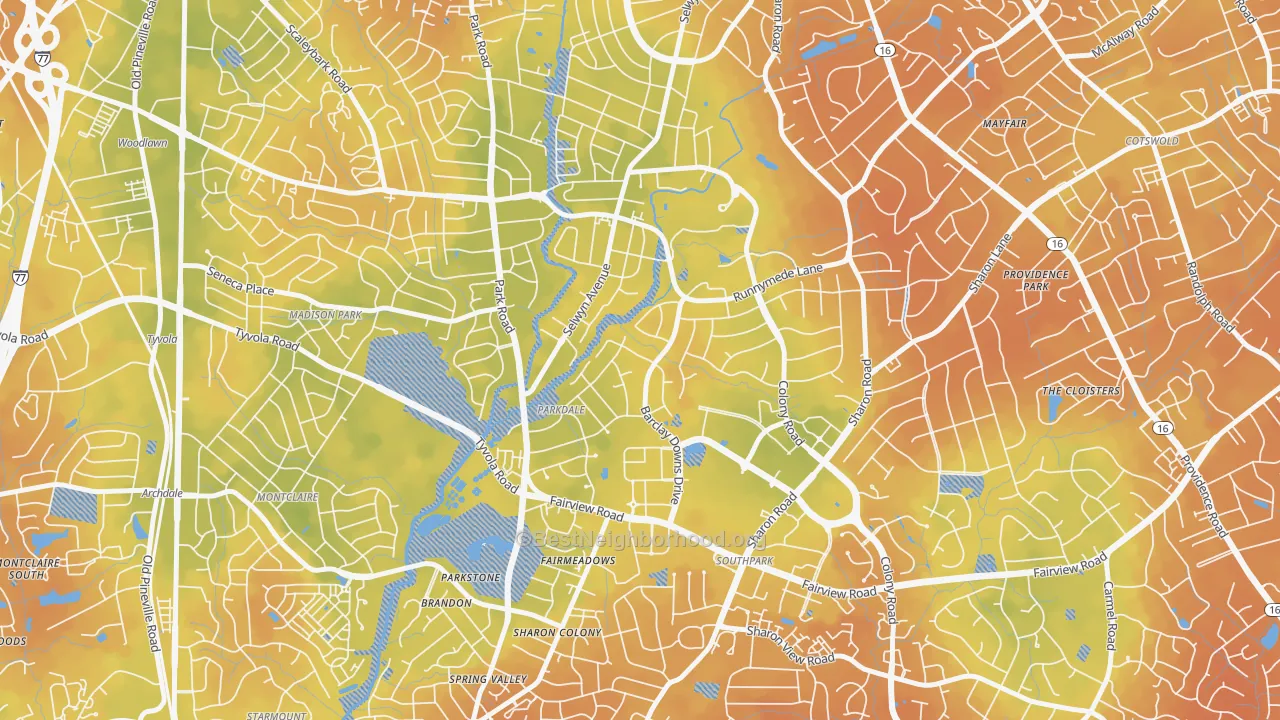 Bike Grade map of Barclay Downs, Charlotte, NC