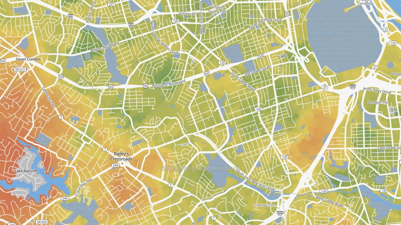 Bike Grade map of Barcroft, Arlington, VA
