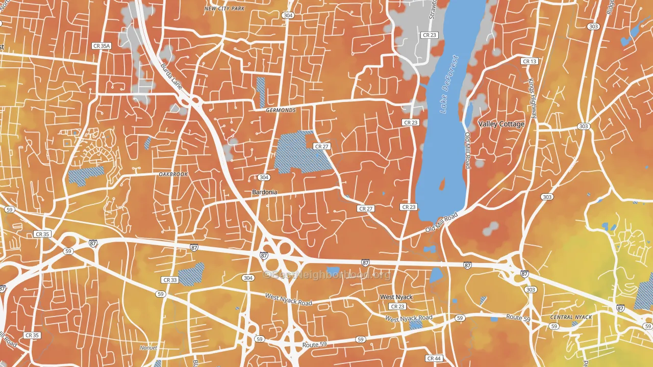 Bike Grade map of Bardonia, West Nyack, NY