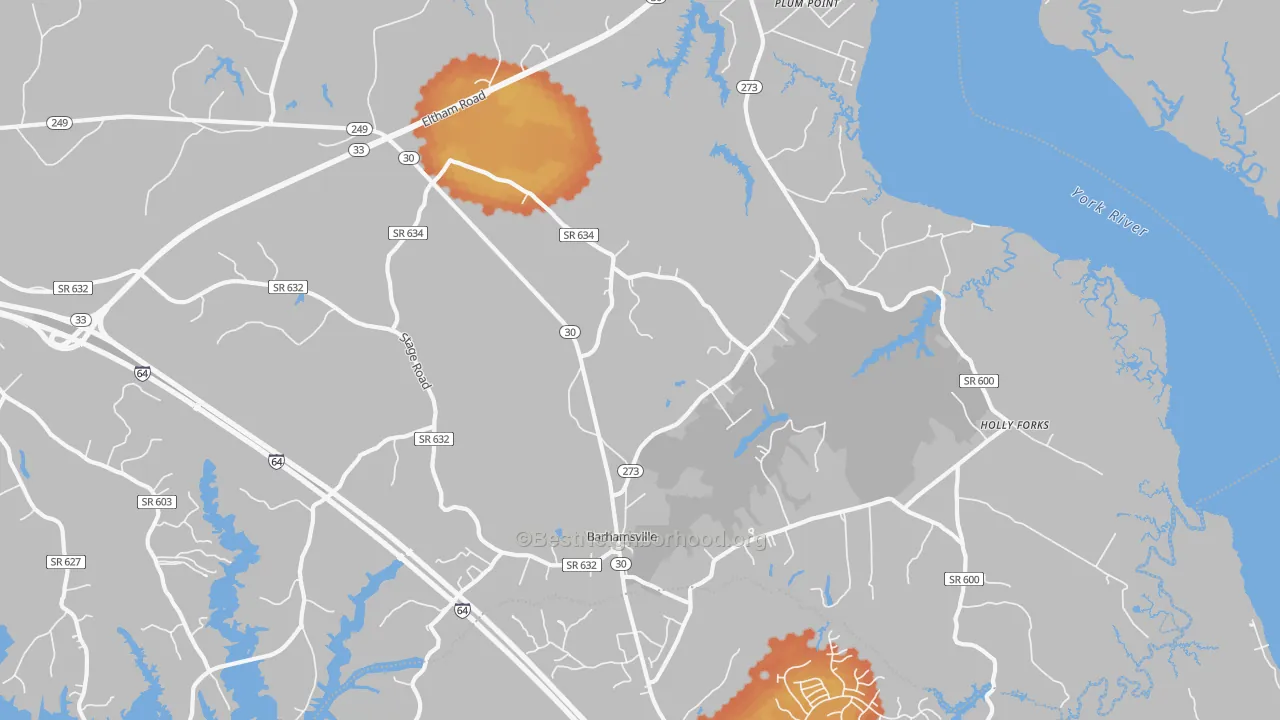Bike Grade map of Barhamsville, VA