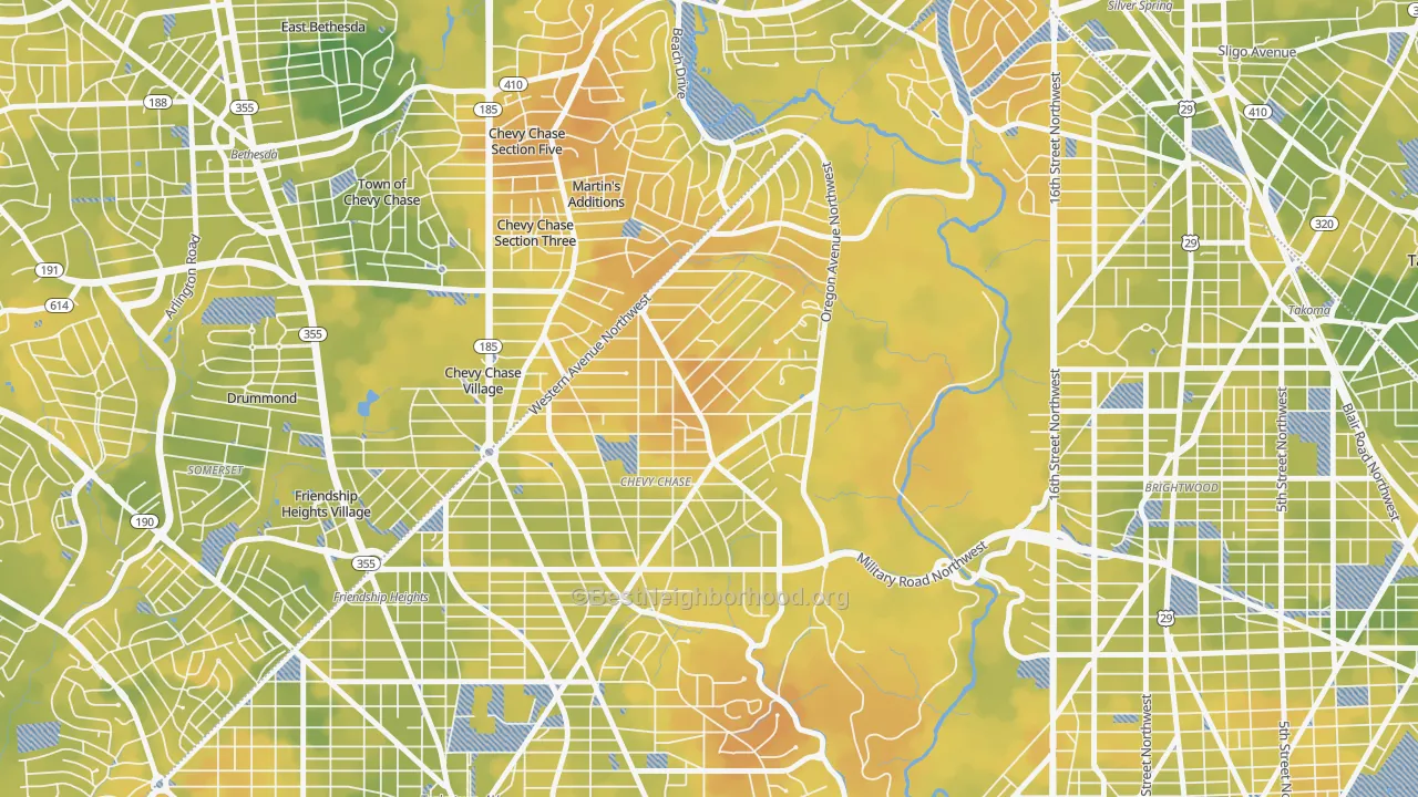 Bike Grade map of Barnaby Woods, Washington, DC