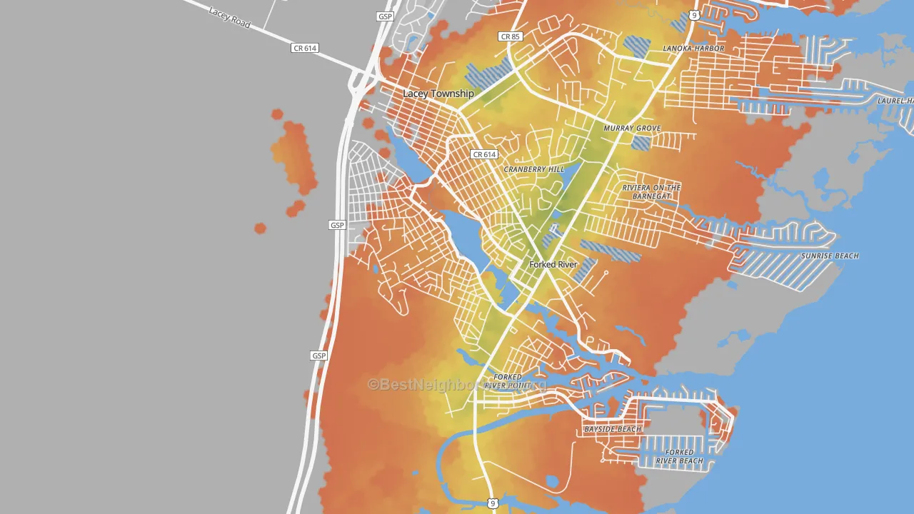 Bike Grade map of Barnegat Pines, Forked River, NJ