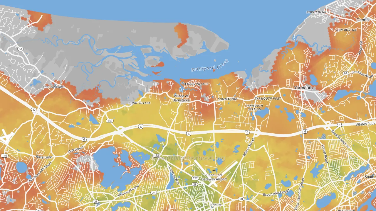 Bike Grade map of Barnstable, MA