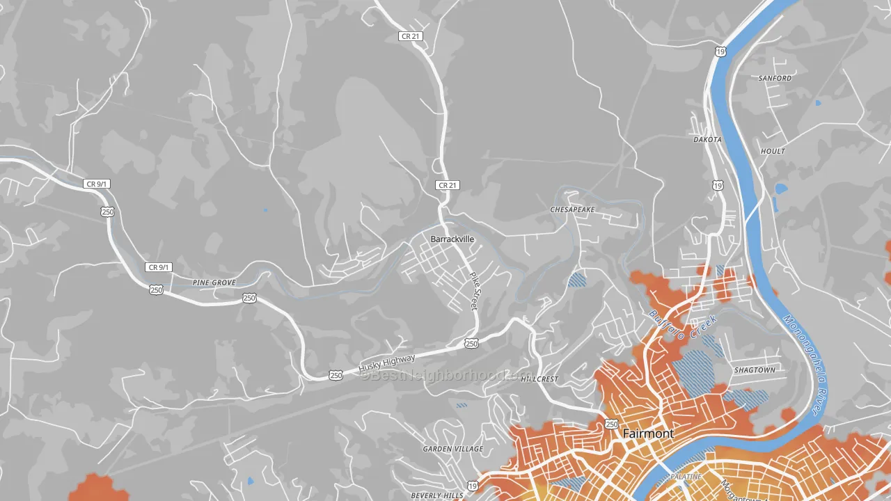 Bike Grade map of Barrackville, WV