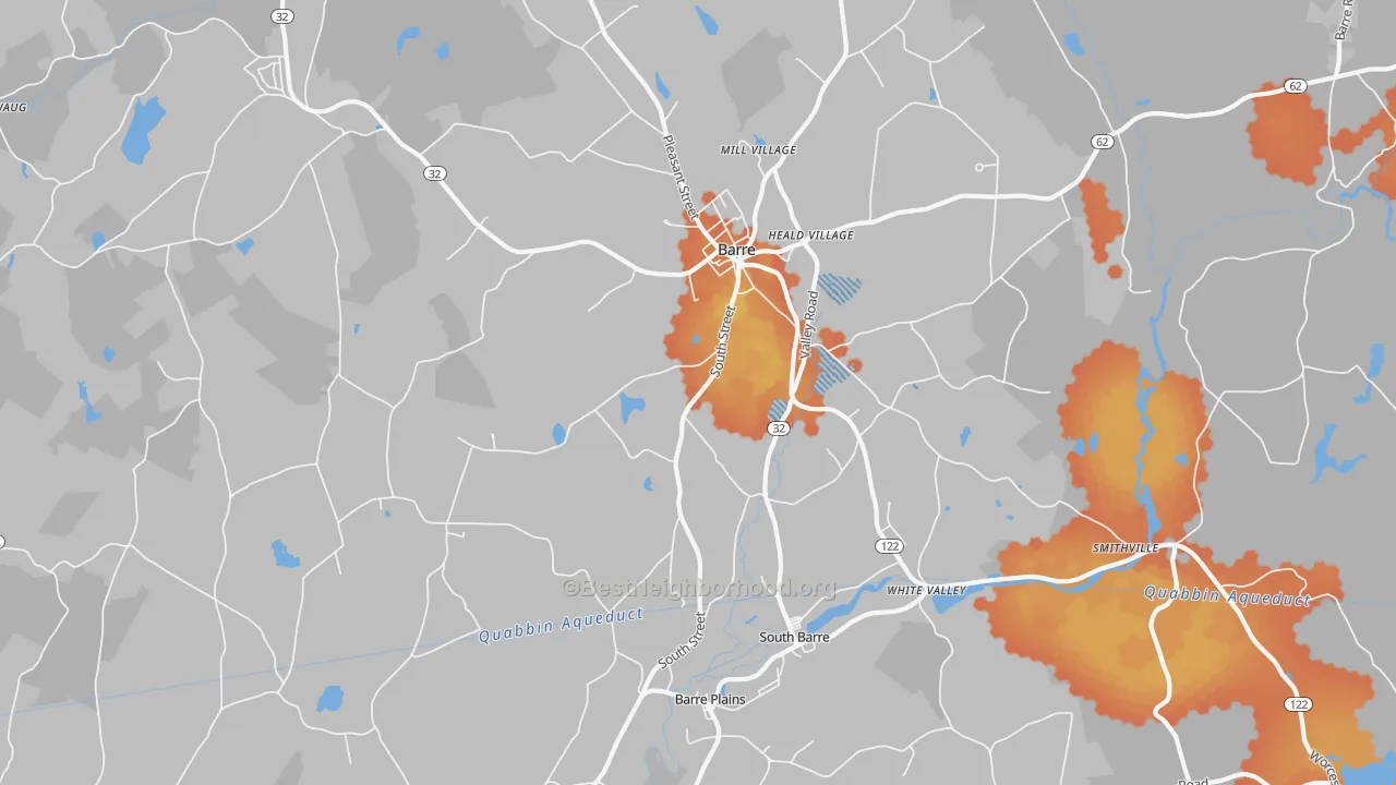 Bike Grade map of Barre, MA