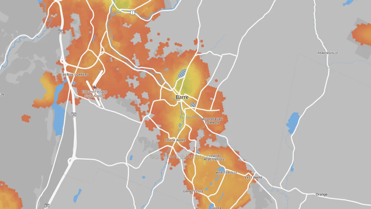 Bike Grade map of Barre, VT