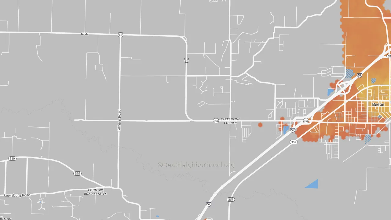 Bike Grade map of Barrentine Corner, AR