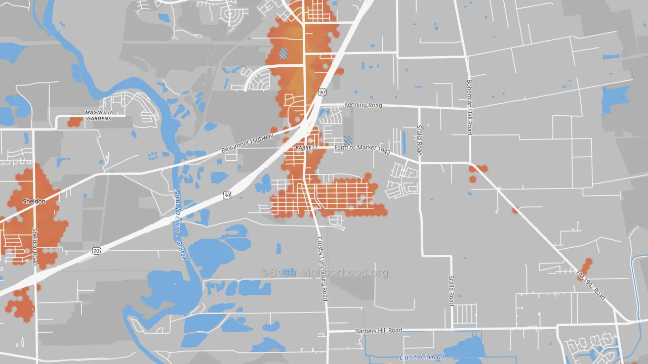 Bike Grade map of Barrett, TX