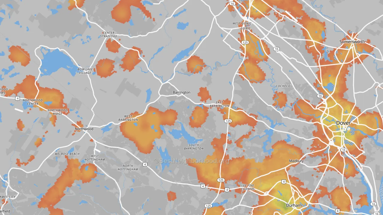 Bike Grade map of Barrington, NH