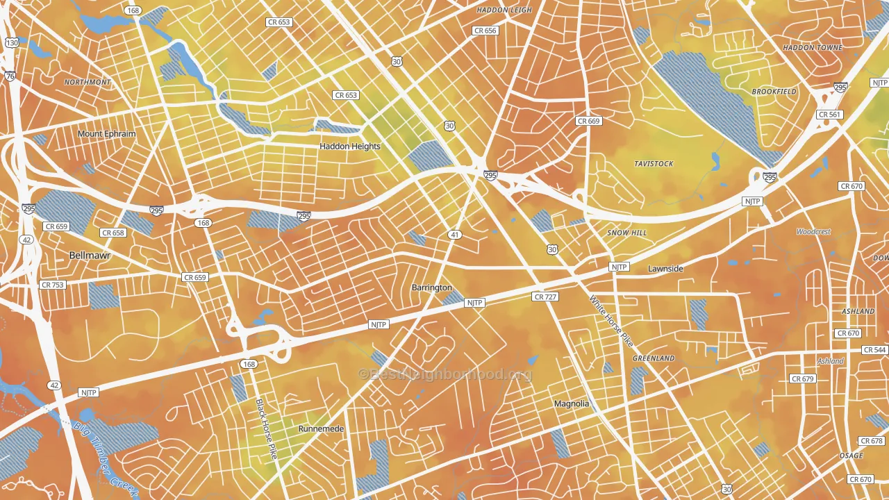 Bike Grade map of Barrington, NJ