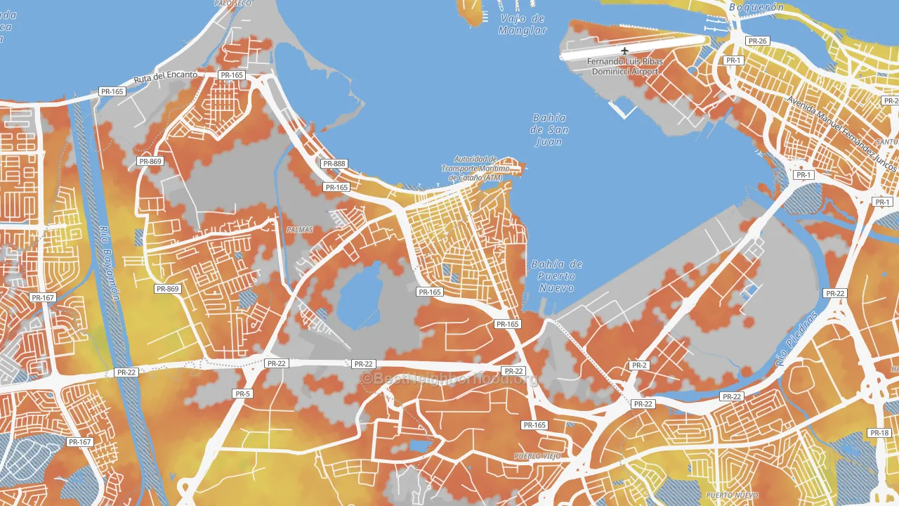 Bike Grade map of Barrio Amelia, Guaynabo, PR