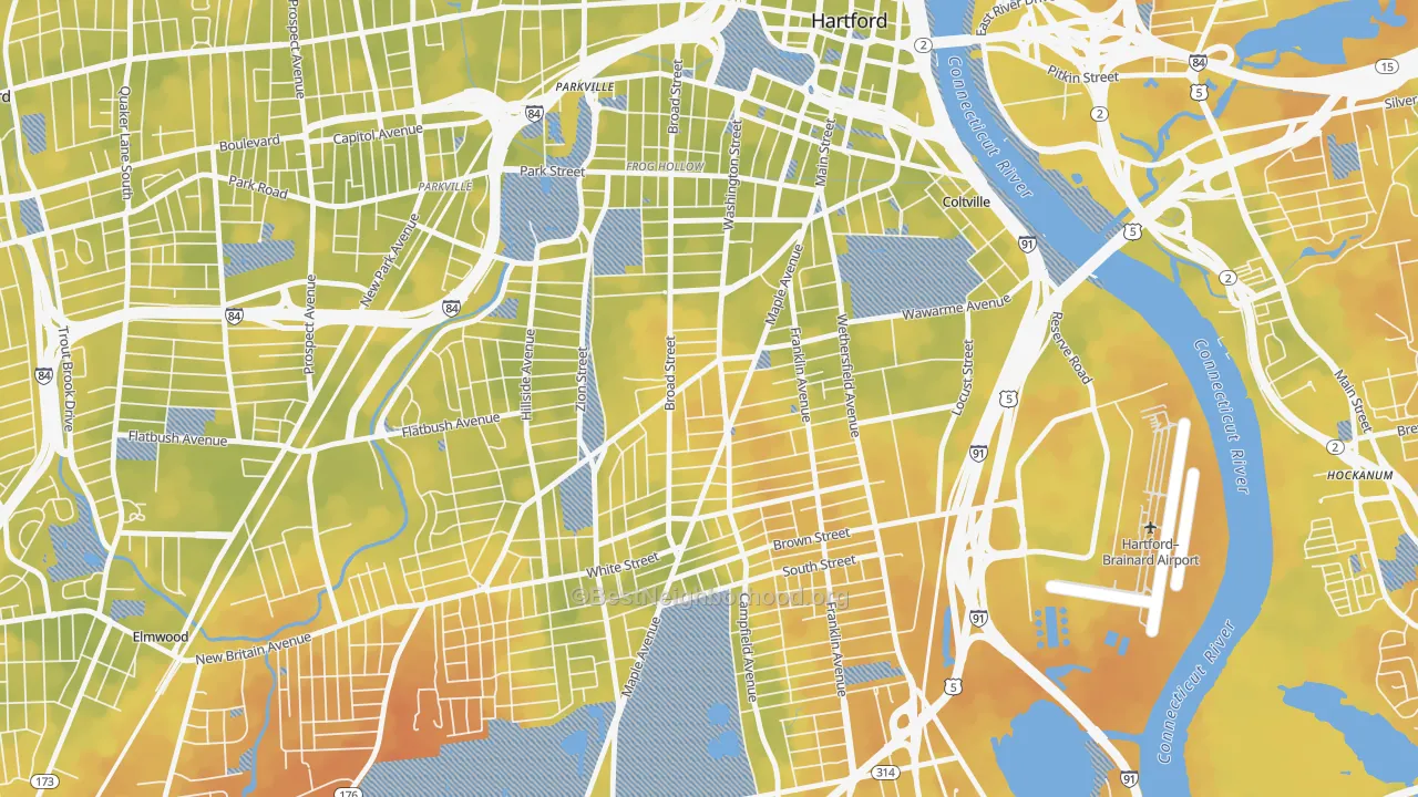 Bike Grade map of Barry Square, Hartford, CT
