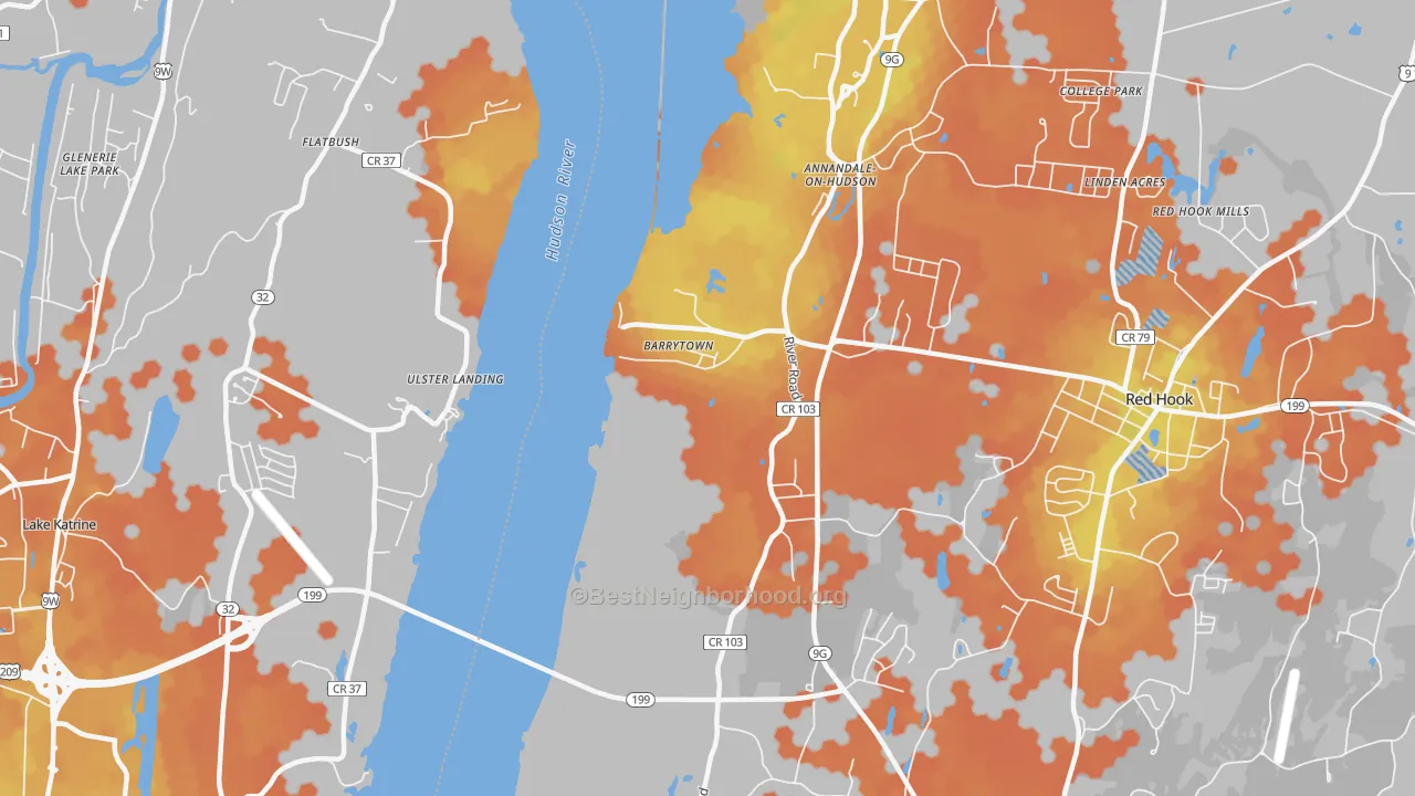 Bike Grade map of Barrytown, NY