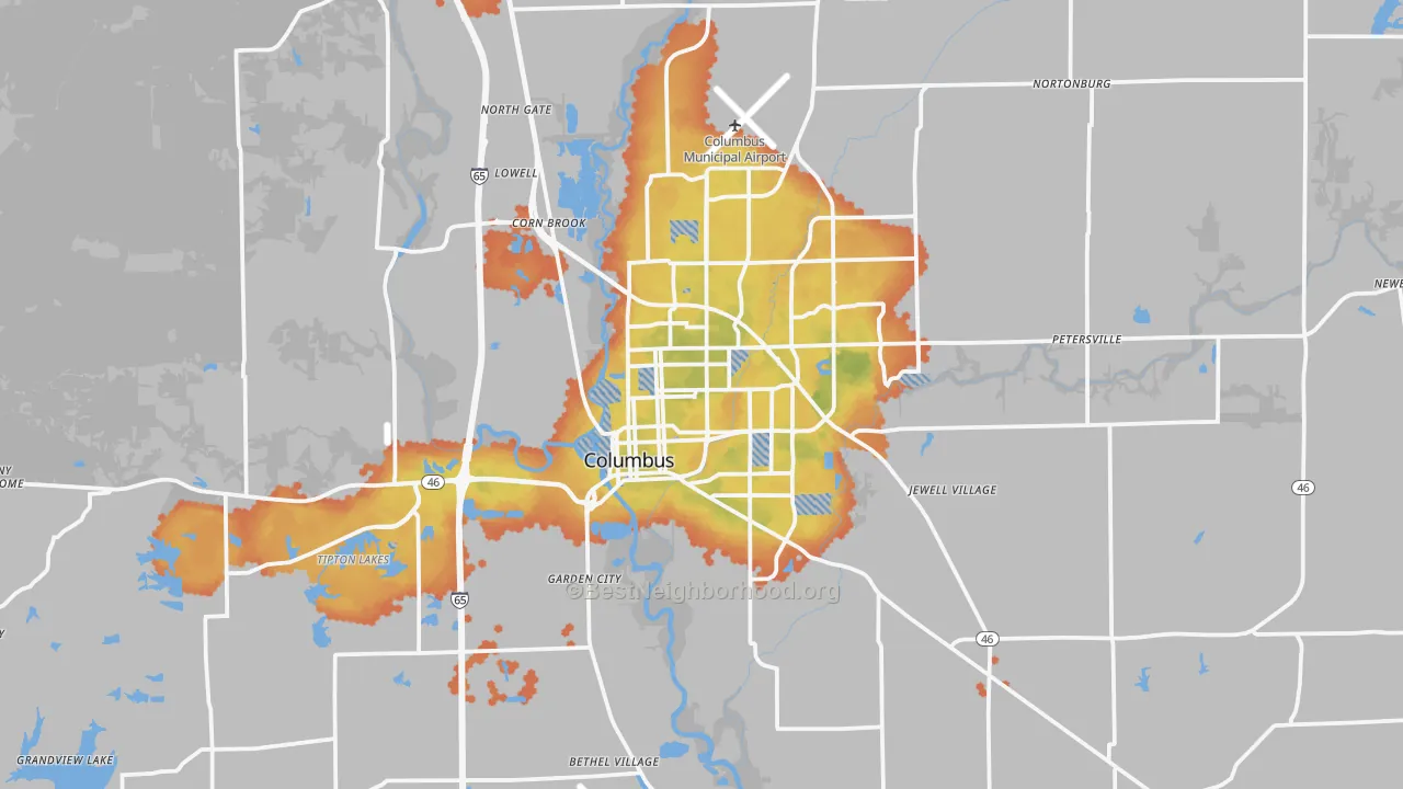 Bike Grade map of Bartholomew County, IN