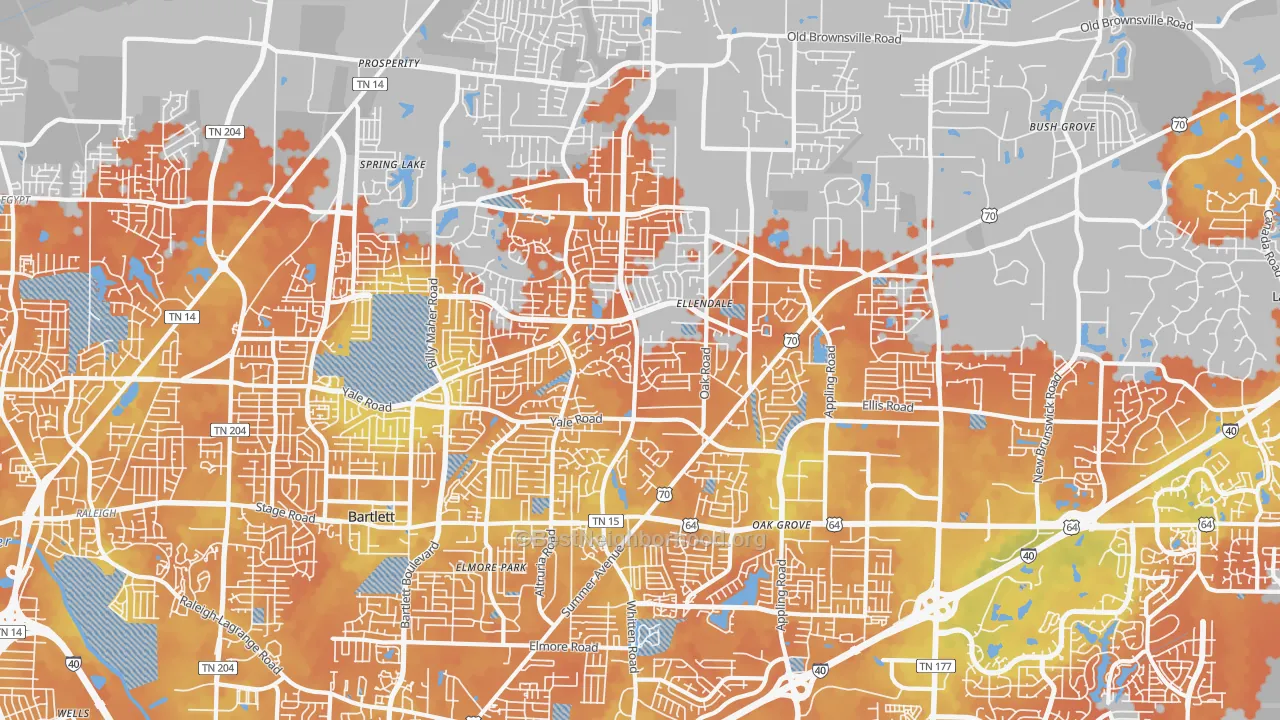 Bike Grade map of Bartlett, TN