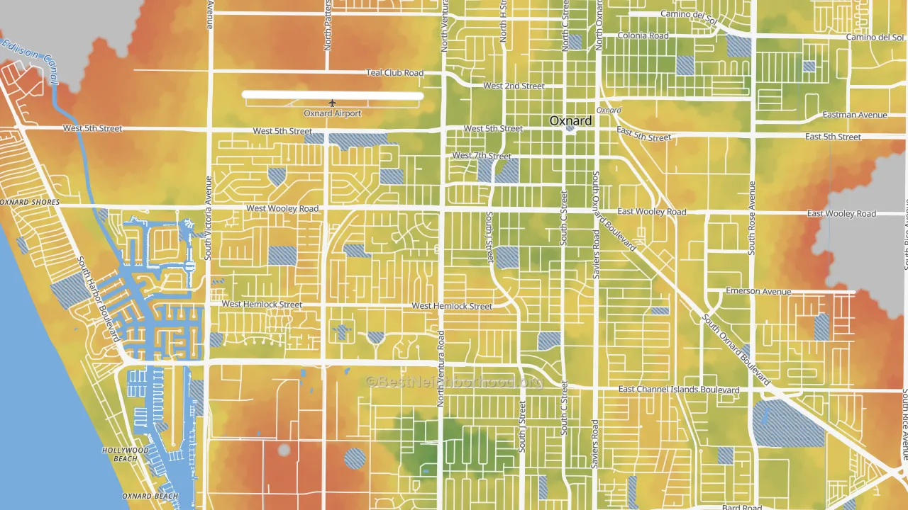 Bike Grade map of Bartolo Square North, Oxnard, CA