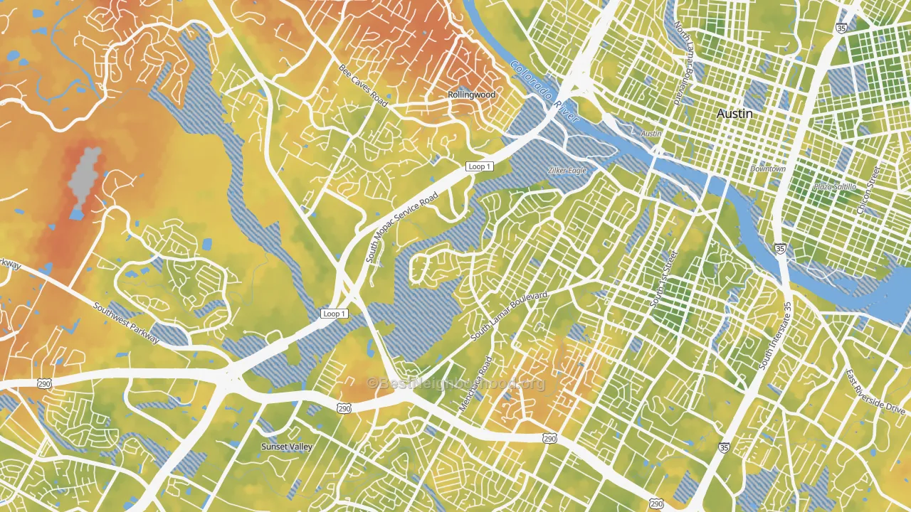 Bike Grade map of Barton Hills, Austin, TX