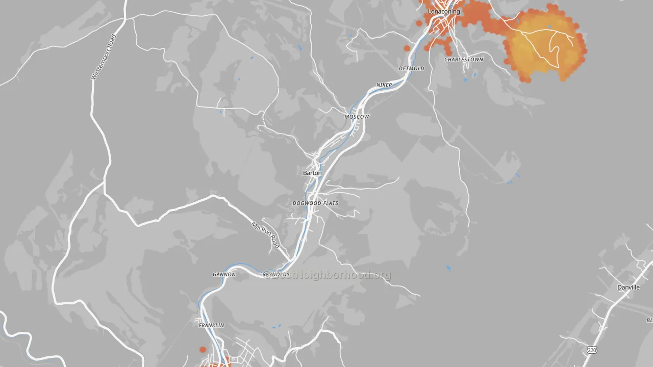 Bike Grade map of Barton, MD