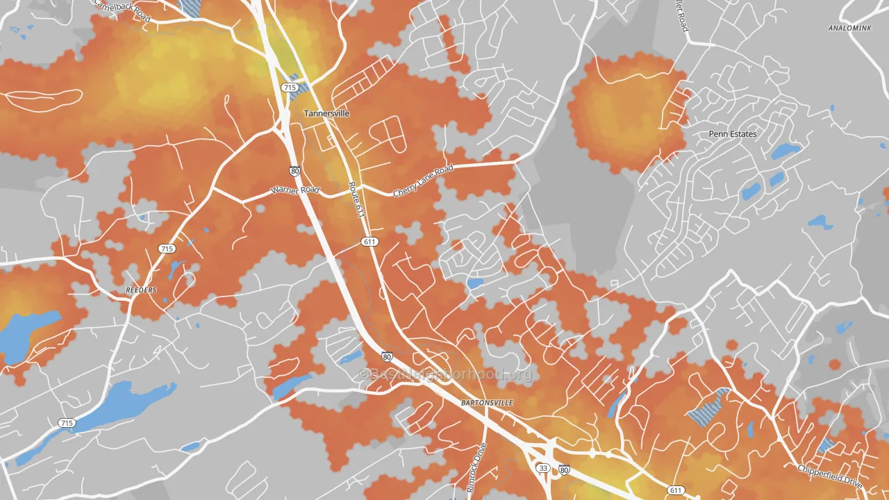 Bike Grade map of Bartonsville, PA