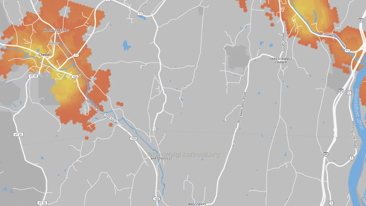 Bike Grade map of Bartonsville, VT