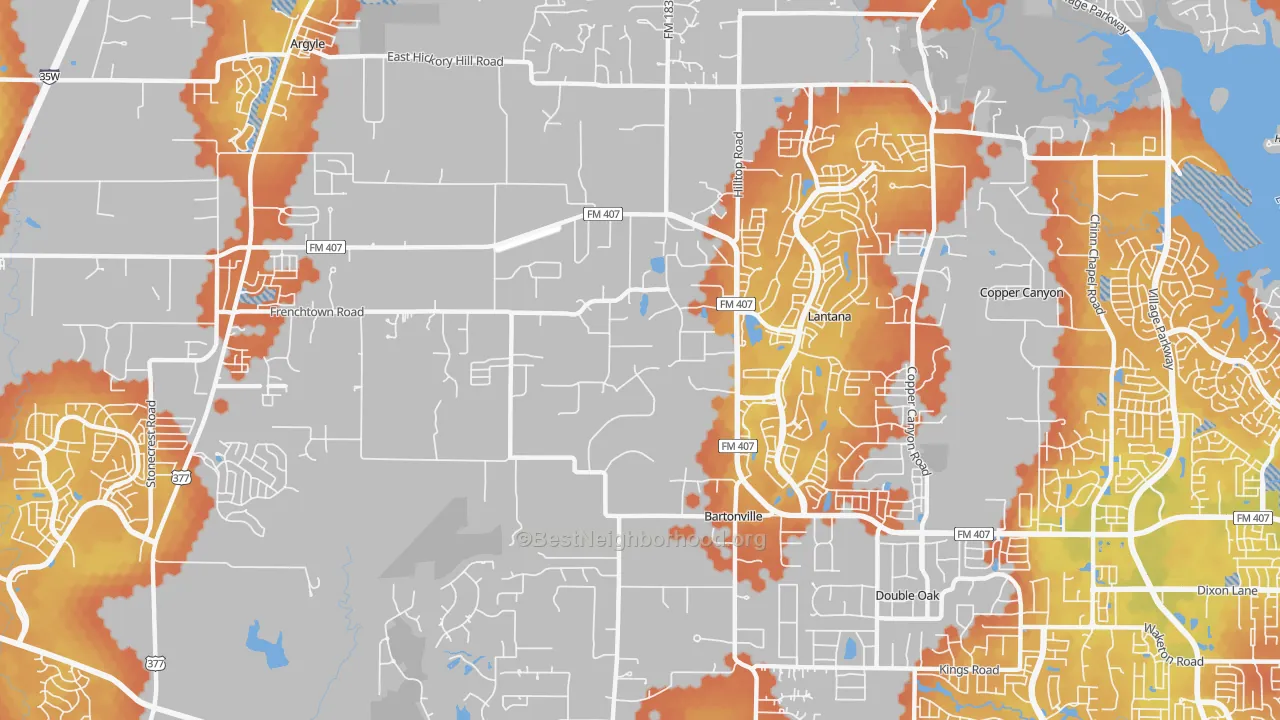 Bike Grade map of Bartonville, TX