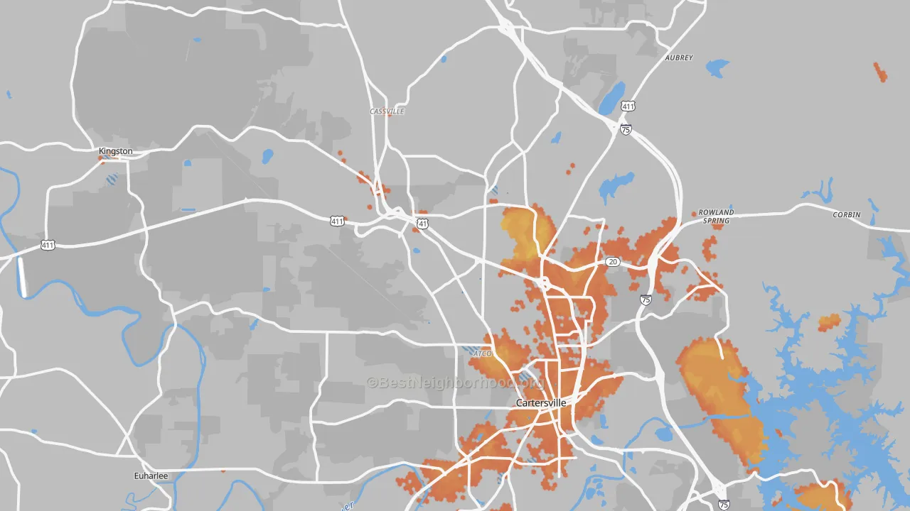 Bike Grade map of Bartow County, GA
