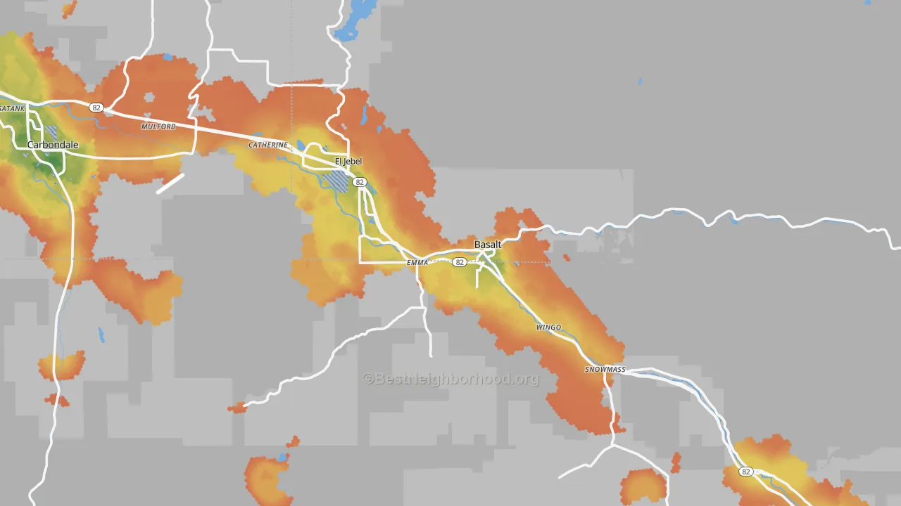 Bike Grade map of Basalt, CO