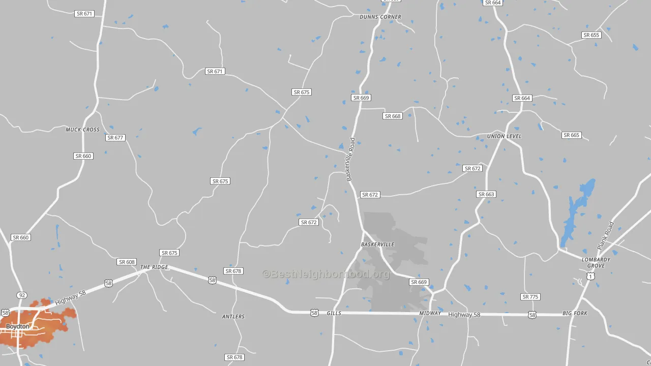 Bike Grade map of Baskerville, VA