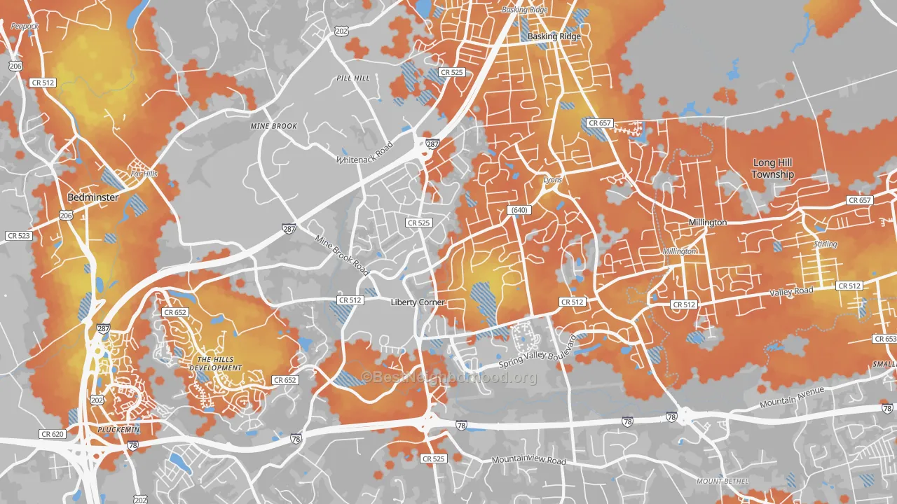 Bike Grade map of Basking Ridge, NJ
