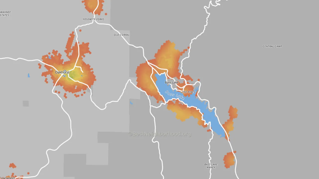 Bike Grade map of Bass Lake, CA