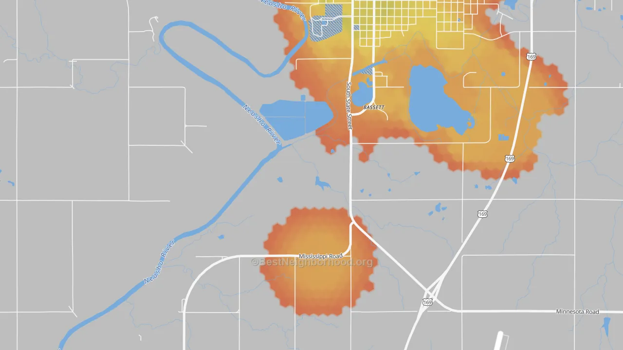 Bike Grade map of Bassett, KS