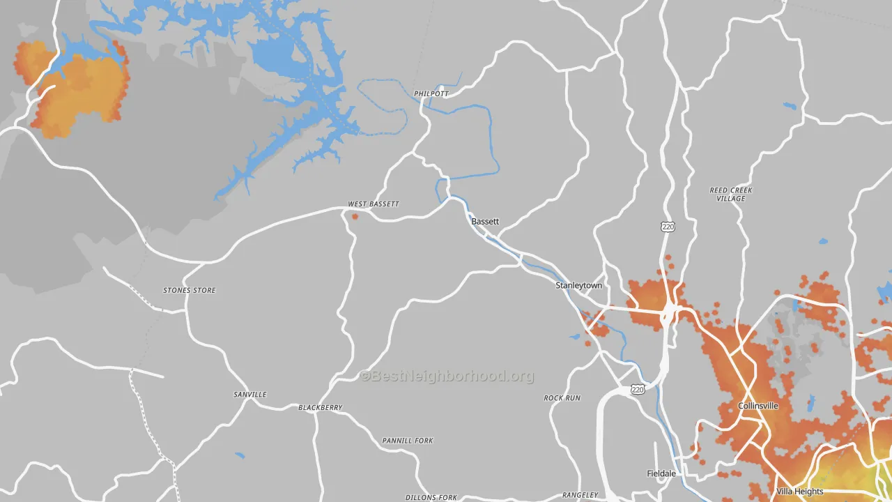 Bike Grade map of Bassett, VA